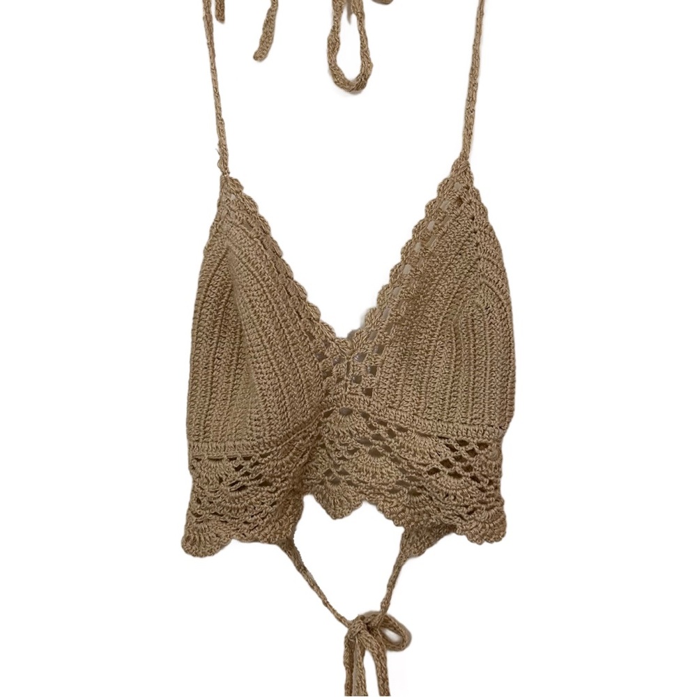 Crochet Tan Halter Top (S/M)